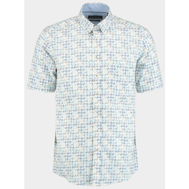 Bos Bright Blue R.b. boston casual hemd korte mouw regular fit met streep 516670/229 184816 large