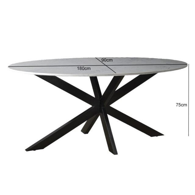 Livingfurn eetkamertafel marble oval spider white 180x90x75 marmer 2936301 large