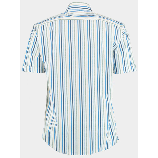 Bos Bright Blue R.b. boston casual hemd korte mouw regular fit blauw beige streep 516670/727 184810 large
