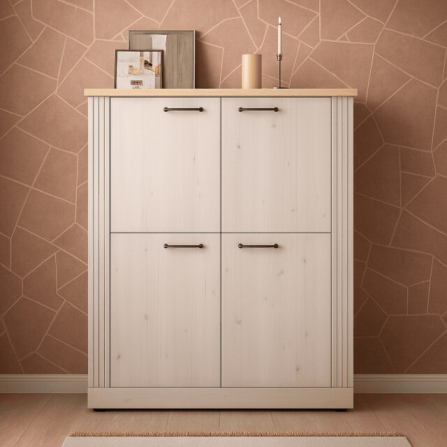 CaliCosy Hoge dressoir met 4 deuren, decor eiken cadiz en meringuewit h160 cm country 3042329 large