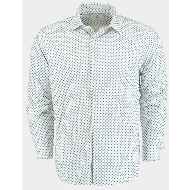 Bos Bright Blue Casual hemd lange mouw technische print 42540024b/ts478a white/navy/jeans/sand 191000 large