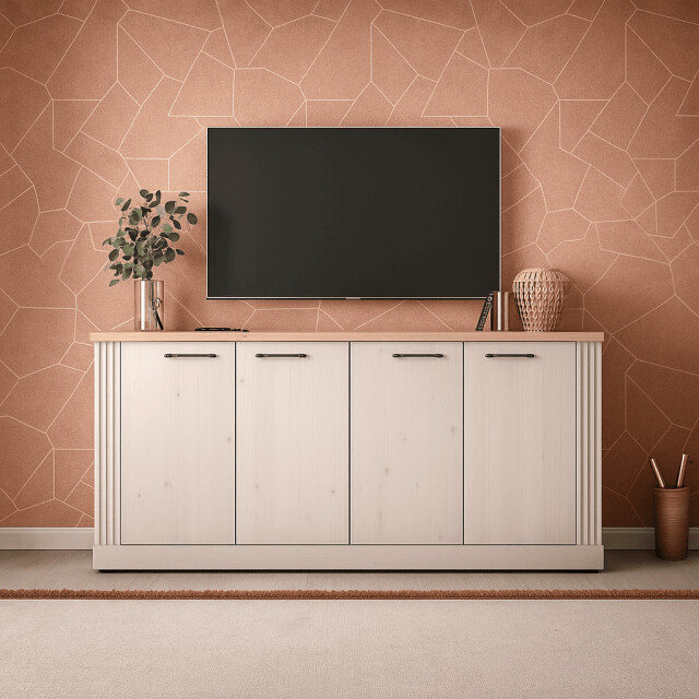 CaliCosy Dressoir met 4 deuren, decor eiken cadiz en meringuewit l211 cm country 3042535 large