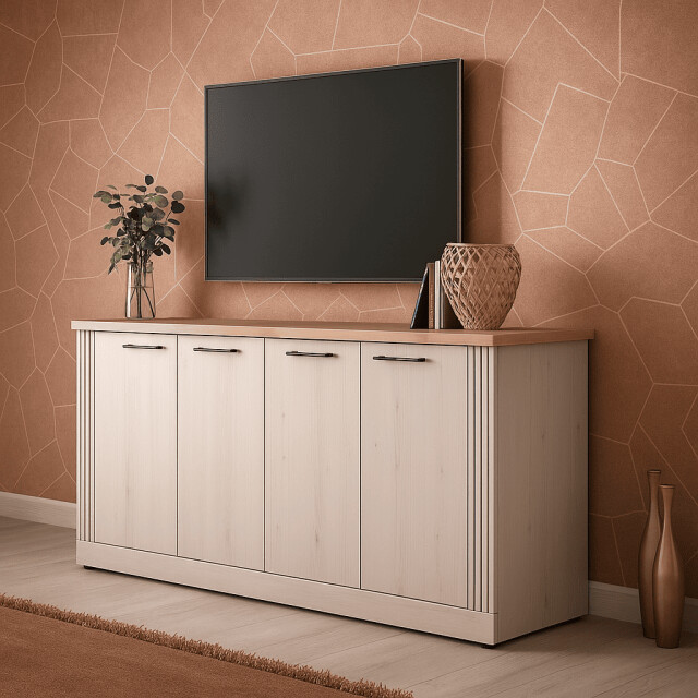 CaliCosy Dressoir met 4 deuren, decor eiken cadiz en meringuewit l211 cm country 3042535 large