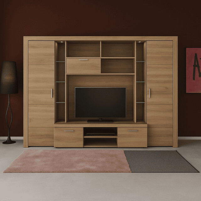CaliCosy Grote tv-compositie met decoratieve verlichting in natuurlijk eiken l291 cm - 3042532 large