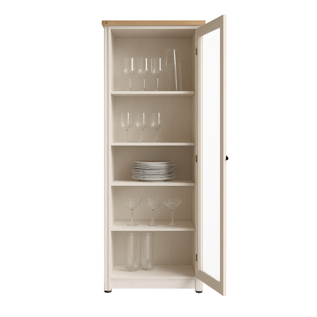 CaliCosy Vitrinekast met 1 deur, decor eiken cadiz en meringuewit h192 cm country 3042330 large