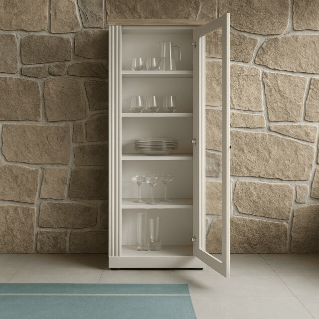 CaliCosy Vitrinekast met 1 deur, decor eiken cadiz en meringuewit h192 cm country 3042330 large