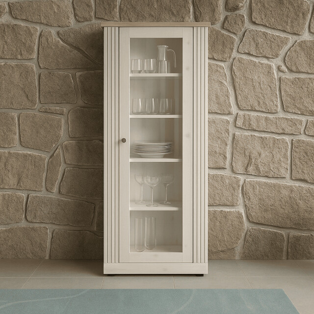 CaliCosy Vitrinekast met 1 deur, decor eiken cadiz en meringuewit h192 cm country 3042330 large