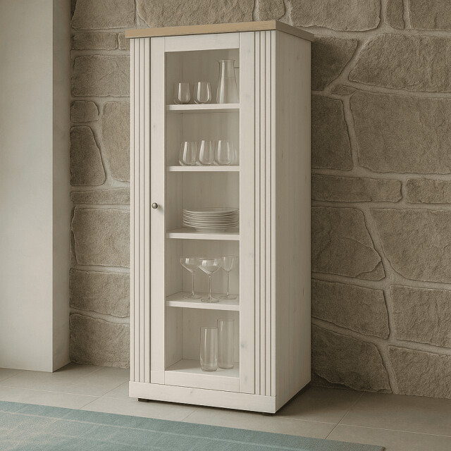CaliCosy Vitrinekast met 1 deur, decor eiken cadiz en meringuewit h192 cm country 3042330 large