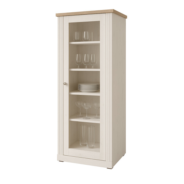 CaliCosy Vitrinekast met 1 deur, decor eiken cadiz en meringuewit h192 cm country 3042330 large