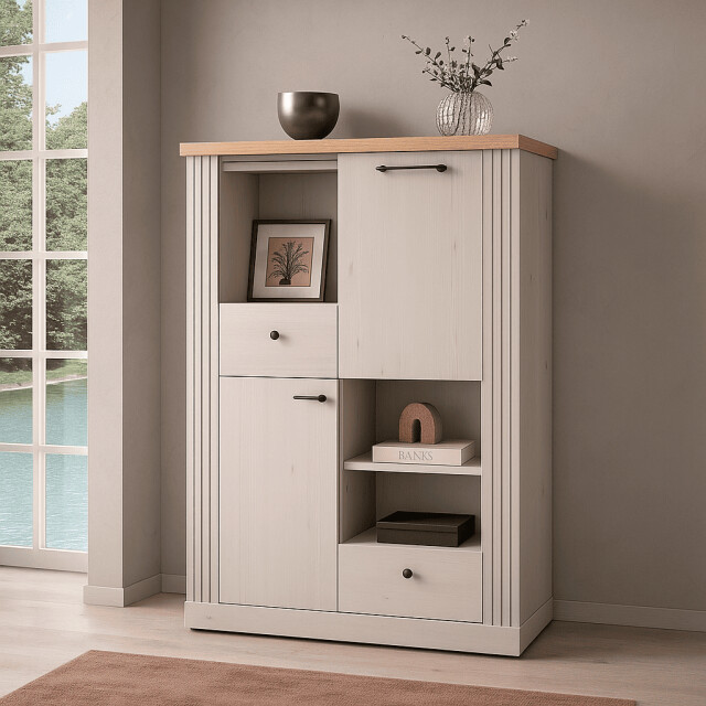 CaliCosy Hoge dressoir met 2 deuren, 2 laden en 3 nissen h160 cm country 3042328 large