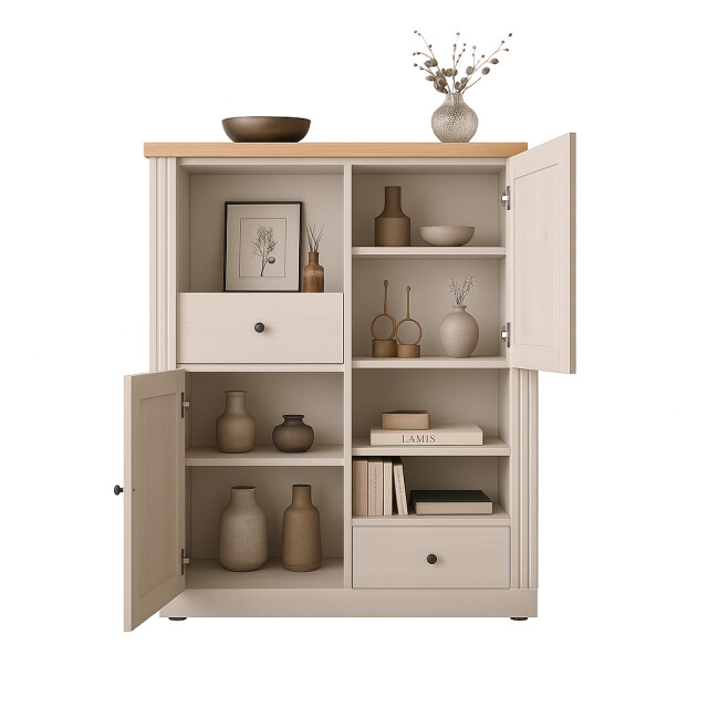 CaliCosy Hoge dressoir met 2 deuren, 2 laden en 3 nissen h160 cm country 3042328 large