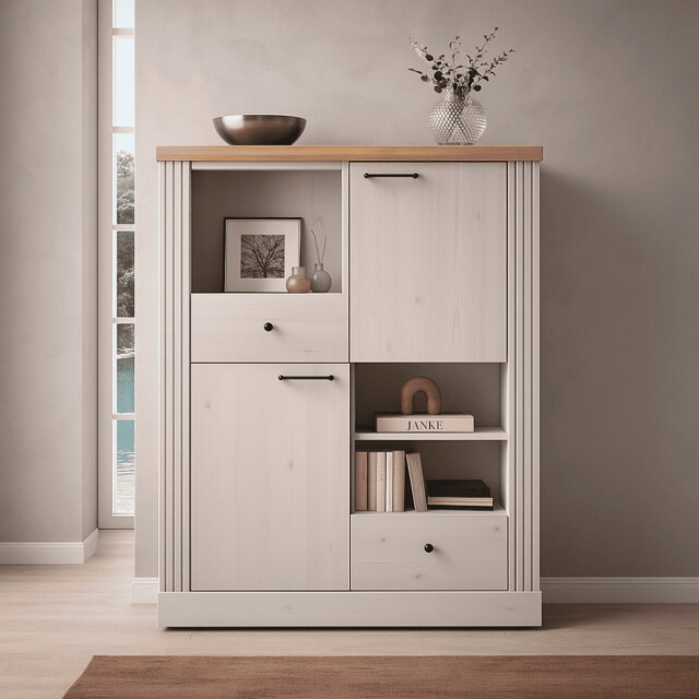 CaliCosy Hoge dressoir met 2 deuren, 2 laden en 3 nissen h160 cm country 3042328 large