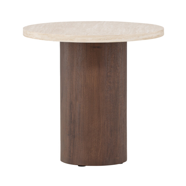 Nest living Jente ronde houten bijzettafel donkerbruin met travertine tafelblad- Ø 50 cm 3195766 large
