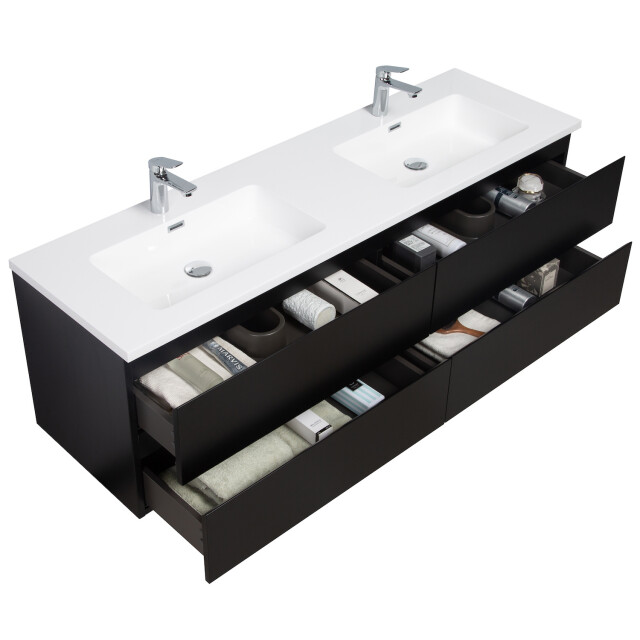 Badplaats Badkamermeubel set angela 160cm mat zwart badmeubel met wastafel 3195789 large