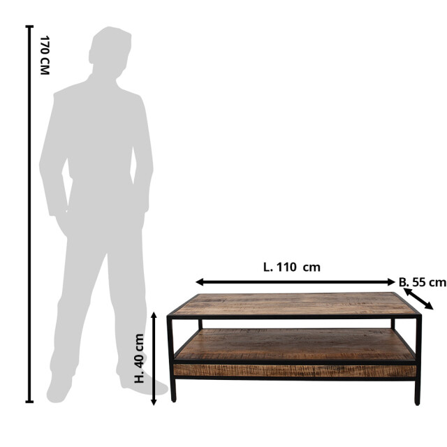 Clayre & Eef Salontafel 110x55x40 cm zwart hout ijzer bijzettafel 2444163 large