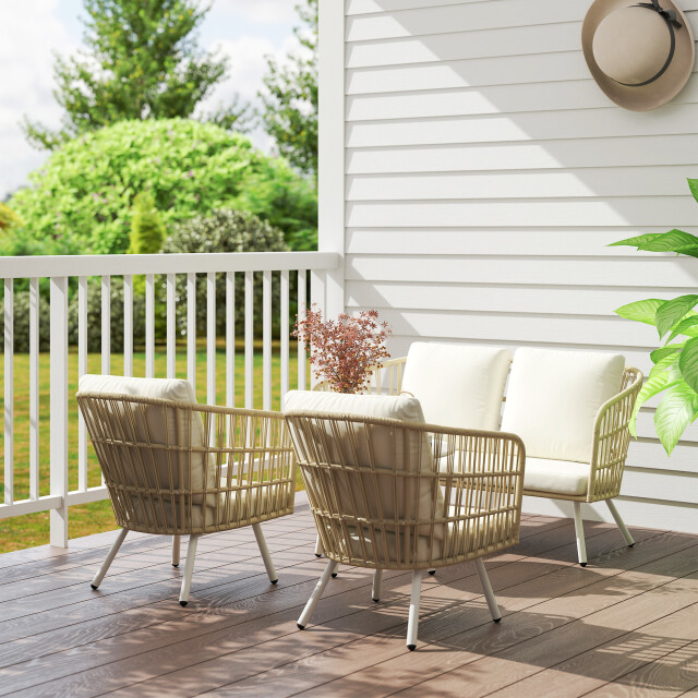 4goodz Tuinmeubelset 4-delig met salontafel bank en 2 stoelen creme 3195797 large