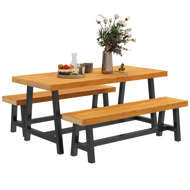 4goodz Tuintafelset voor 4 personen met houten tafelblad /bruin 3195795 large