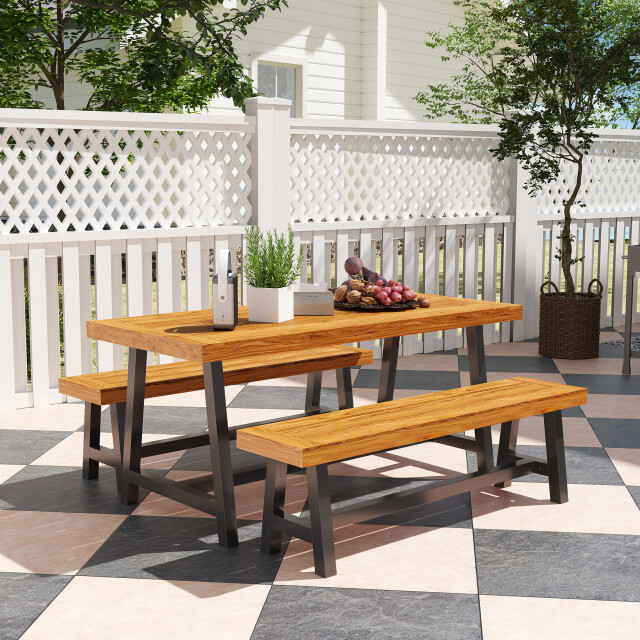 4goodz Tuintafelset voor 4 personen met houten tafelblad /bruin 3195795 large