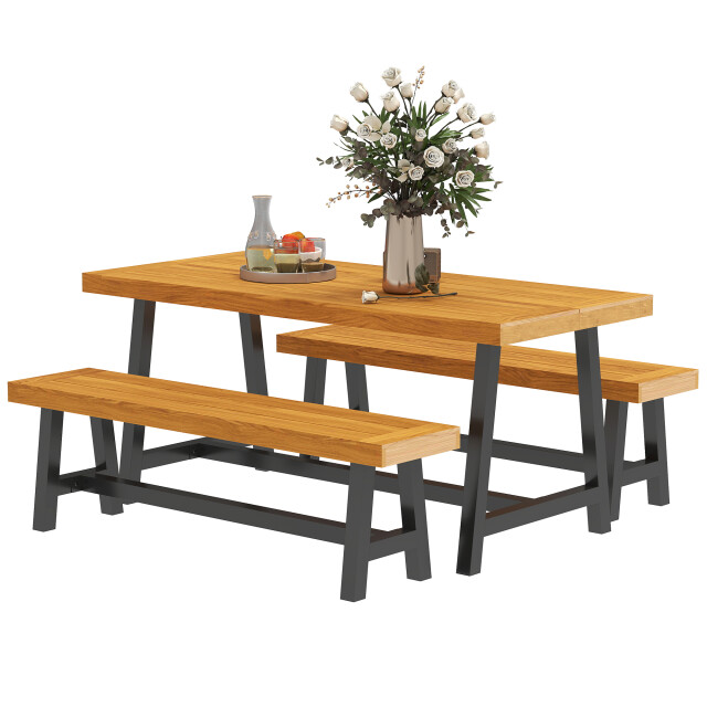 4goodz Tuintafelset voor 4 personen met houten tafelblad /bruin 3195795 large