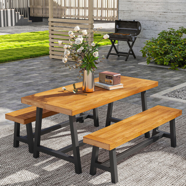 4goodz Tuintafelset voor 4 personen met houten tafelblad /bruin 3195795 large