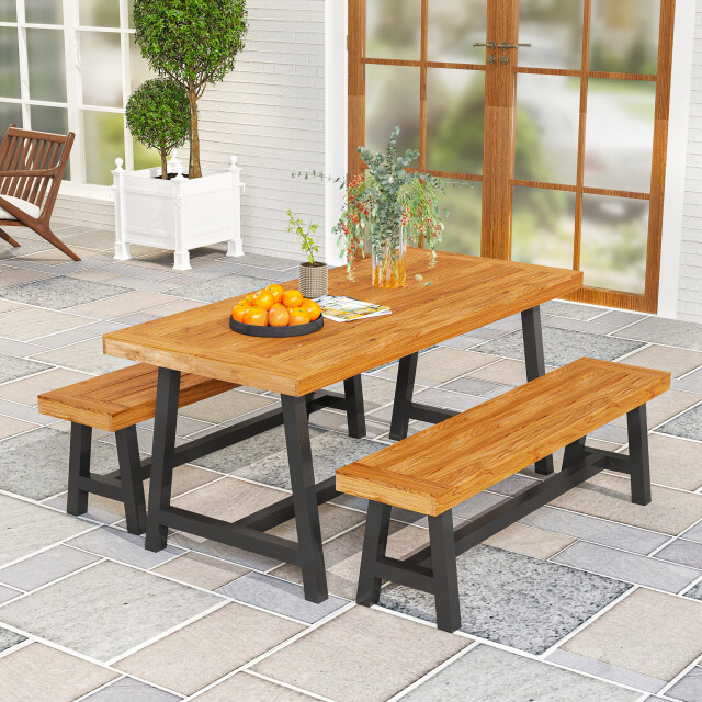 4goodz Tuintafelset voor 4 personen met houten tafelblad /bruin 3195795 large