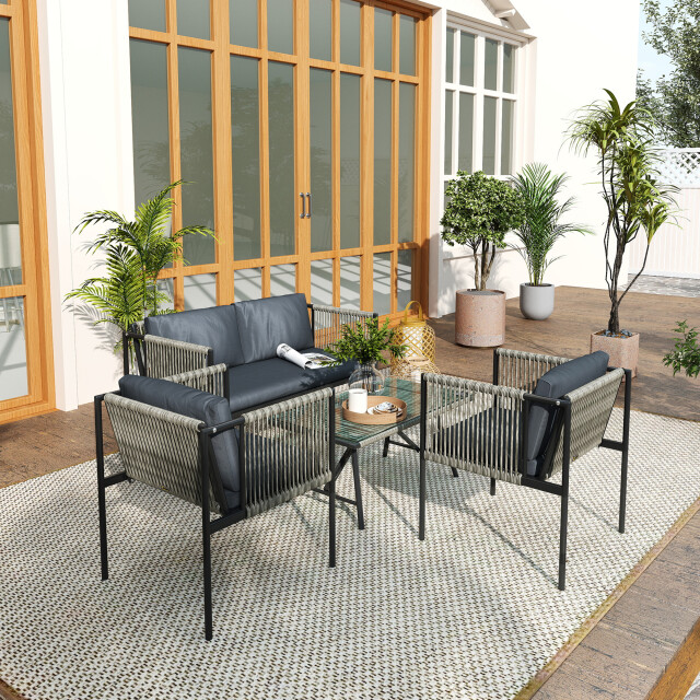 4goodz Tuinmeubelset 4-delig met salontafel, bank en 2 stoelen 3195796 large