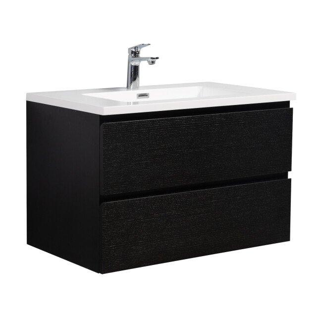 Badplaats Badkamermeubel set angela 80cm zwart houtnerf badmeubel met 3195790 large
