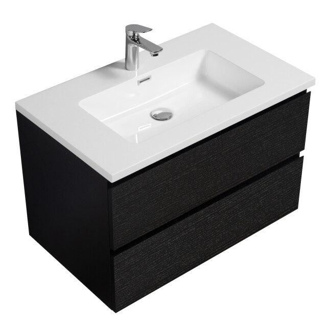 Badplaats Badkamermeubel set angela 80cm zwart houtnerf badmeubel met 3195790 large