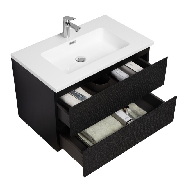 Badplaats Badkamermeubel set angela 80cm zwart houtnerf badmeubel met 3195790 large
