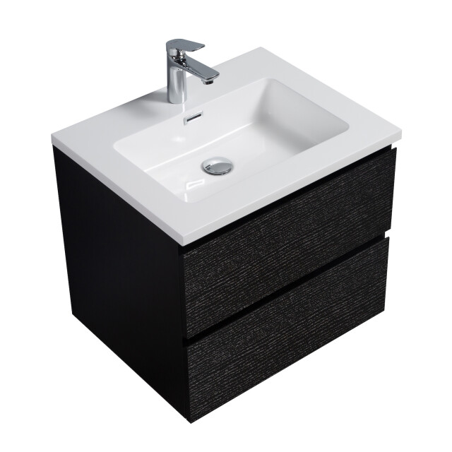 Badplaats Badkamermeubel set angela 60cm zwart houtnerf badmeubel met 3195791 large
