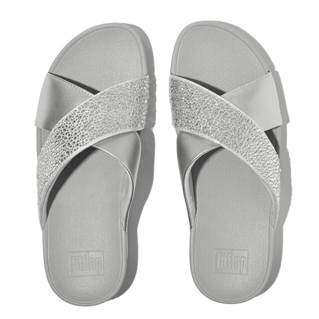 FitFlop Lulu crystal-mix metallic cross slides JE2 large