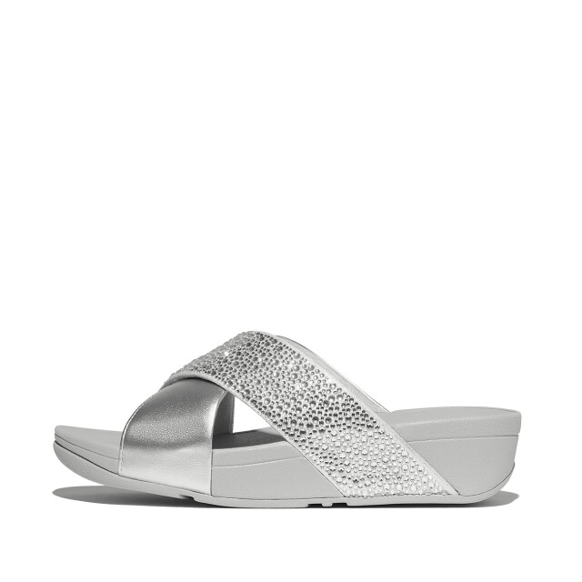 FitFlop Lulu crystal-mix metallic cross slides JE2 large