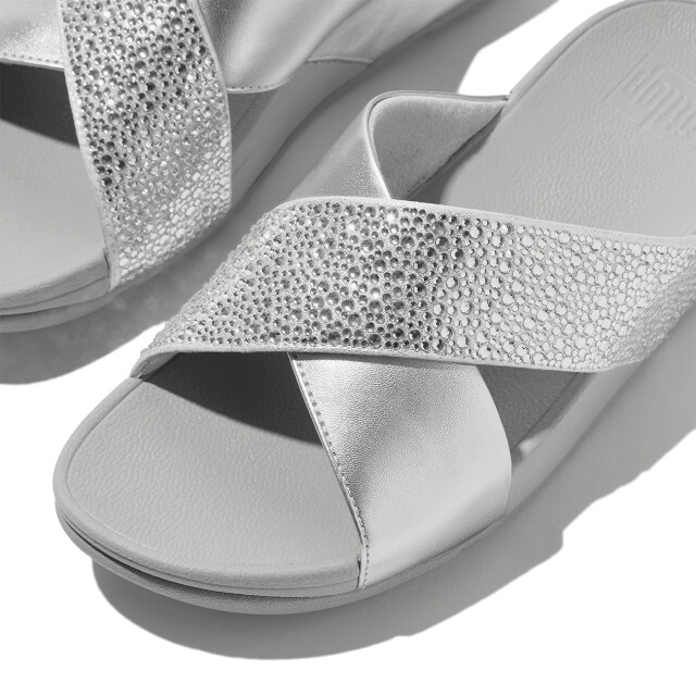 FitFlop Lulu crystal-mix metallic cross slides JE2 large