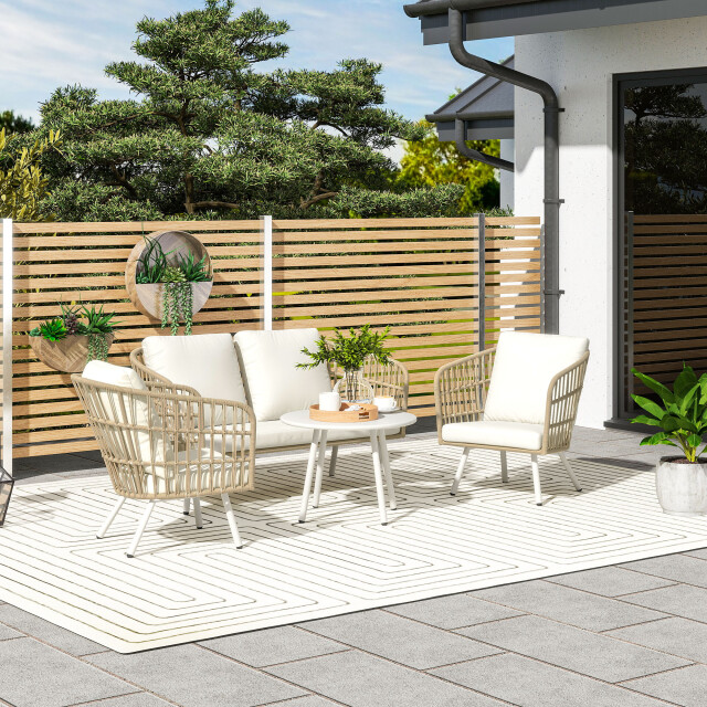 4goodz Tuinmeubelset 4-delig met salontafel bank en 2 stoelen creme 3195797 large