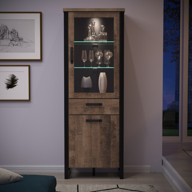 CaliCosy Vitrine met 2 deuren, waarvan 1 met gehard glas, en 1 lade l70 cm emile 3042318 large