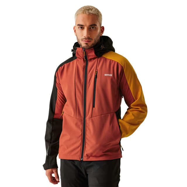Regatta Heren hewitts x colour block soft shell jas UTRG11040_redochreblack large