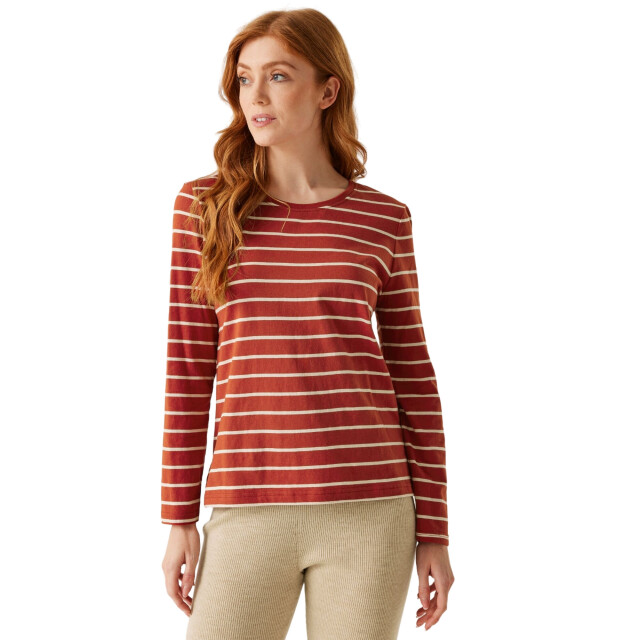 Regatta Dames federica ii stripe t-shirt met lange mouwen UTRG10886_redochrelightvanilla large