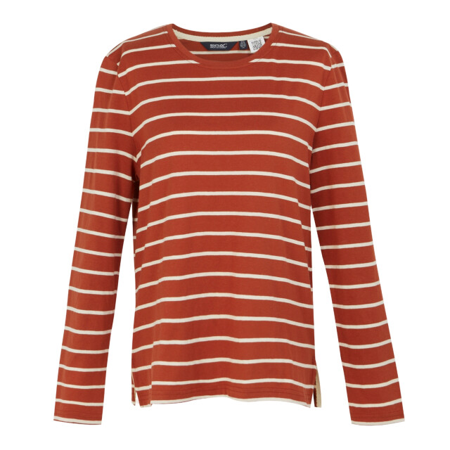 Regatta Dames federica ii stripe t-shirt met lange mouwen UTRG10886_redochrelightvanilla large
