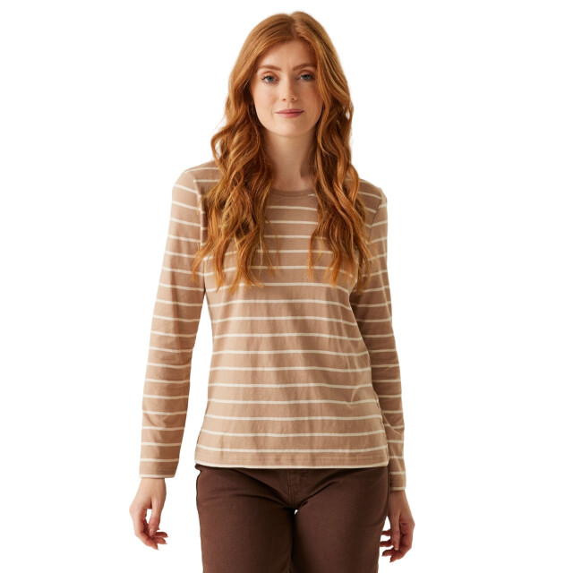 Regatta Dames federica ii stripe t-shirt met lange mouwen UTRG10886_warmtaupelightvanilla large