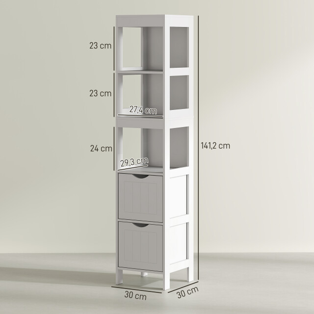 4goodz Badkamerkast kolomkast 2 lades en 3 planken 30x30x141 cm - 3196066 large