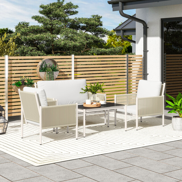 4goodz Tuinmeubelset 4-delig met salontafel bank en 2 stoelen zand/ 3196065 large