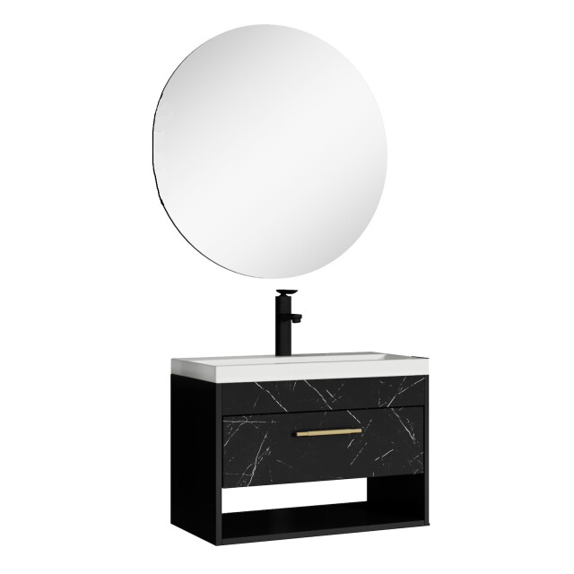 Badplaats Badkamermeubel set salcedo 60 cm zwart marmer badmeubel met 3195967 large