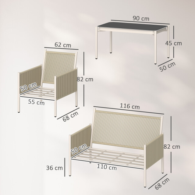 4goodz Tuinmeubelset 4-delig met salontafel bank en 2 stoelen zand/ 3196065 large