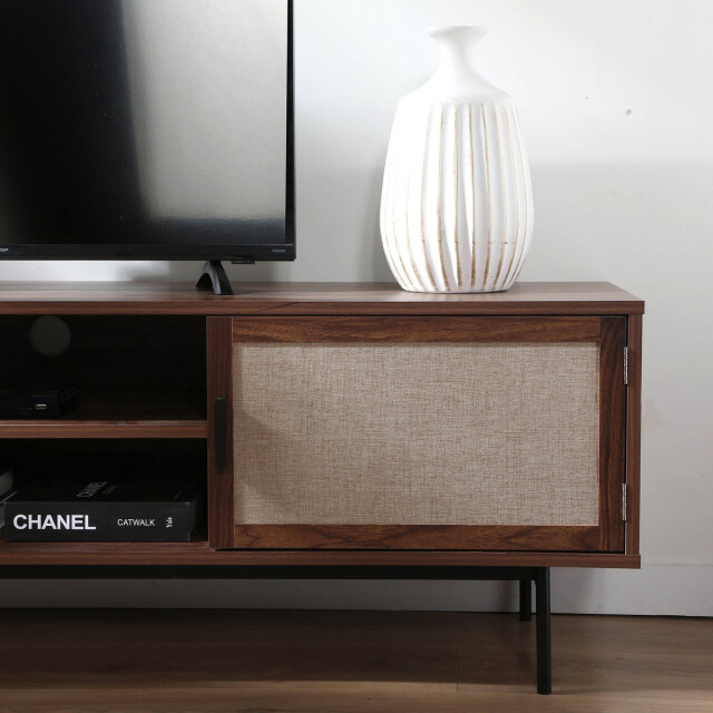 CaliCosy Tv-meubel in walnootdecor met fronten van echt stof l140 cm jetson 2991879 large
