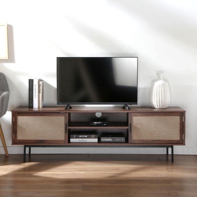 CaliCosy Tv-meubel in walnootdecor met fronten van echt stof l140 cm jetson 2991879 large