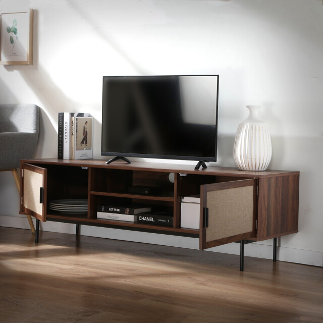 CaliCosy Tv-meubel in walnootdecor met fronten van echt stof l140 cm jetson 2991879 large