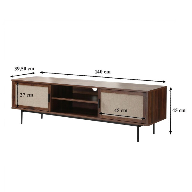 CaliCosy Tv-meubel in walnootdecor met fronten van echt stof l140 cm jetson 2991879 large
