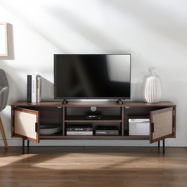 CaliCosy Tv-meubel in walnootdecor met fronten van echt stof l140 cm jetson 2991879 large