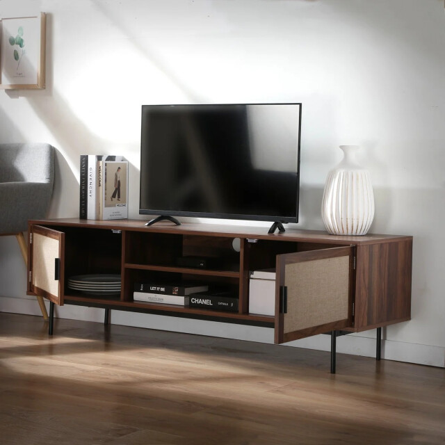 CaliCosy Tv-meubel in walnootdecor met fronten van echt stof l140 cm jetson 2991879 large
