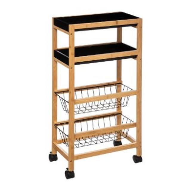 5Five 4goodz bamboe keukentrolley 4 schappen 40x22x83cm zwart/ 3196353 large